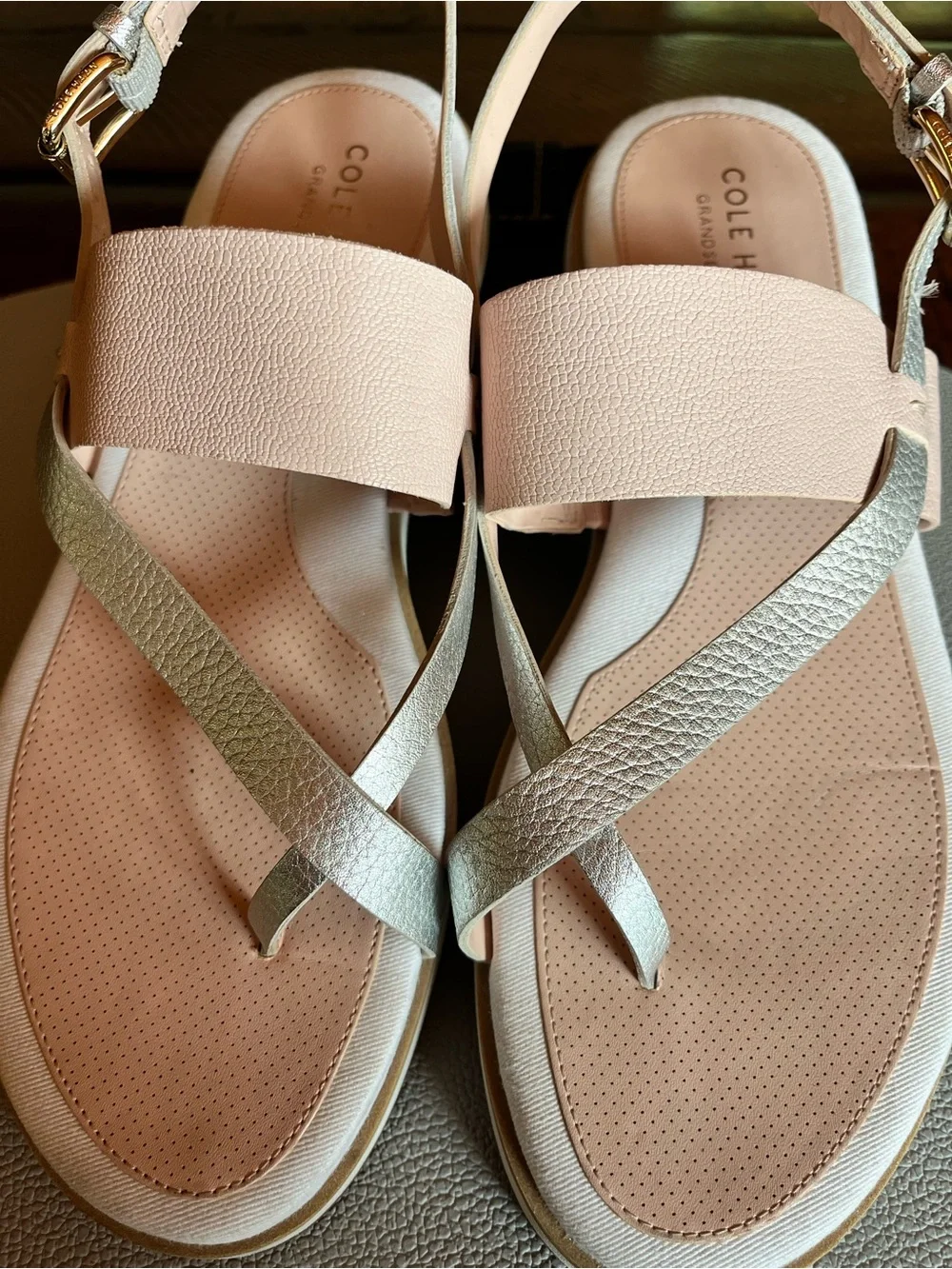Cole Haan Pink and Metallic Silver Strappy Sandals